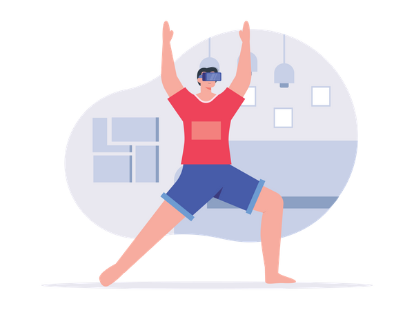 Boy doing exercise while wearing VR glasses  Illustration