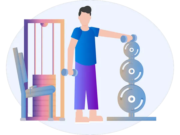 Boy doing exercise with dumbbell  Illustration