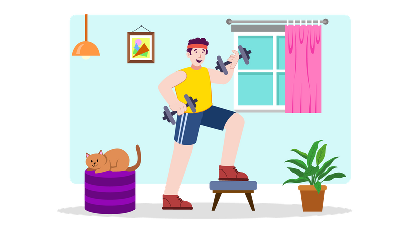 Boy doing exercise with dumbell Illustration