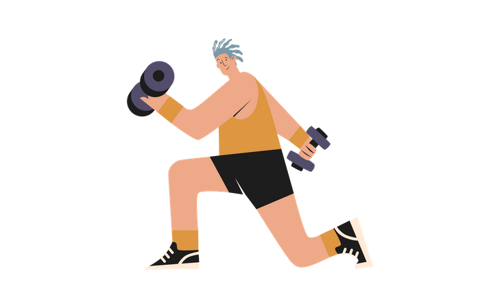 Boy doing exercise with dumbells Illustration