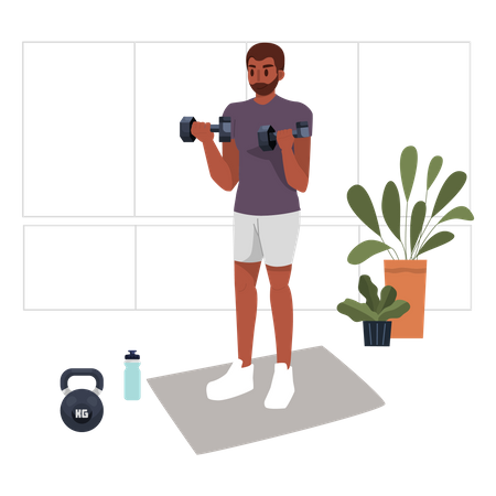 Boy doing exercise with dumbells  Illustration