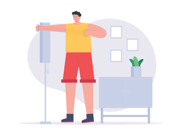 Boy doing exercise with resistance band  Illustration