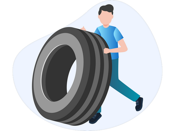 Boy doing exercise with tire  Illustration