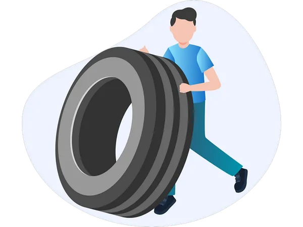 Boy doing exercise with tire  Illustration