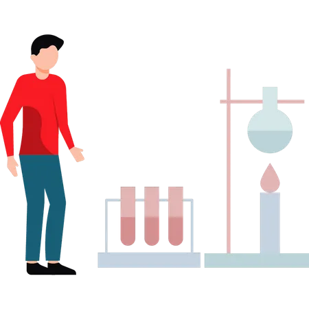 Boy doing experiments in laboratory  イラスト