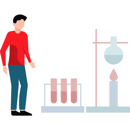 Boy doing experiments in laboratory  Illustration