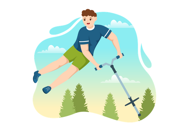 Boy doing extreme jump using Pogo Stick  Illustration