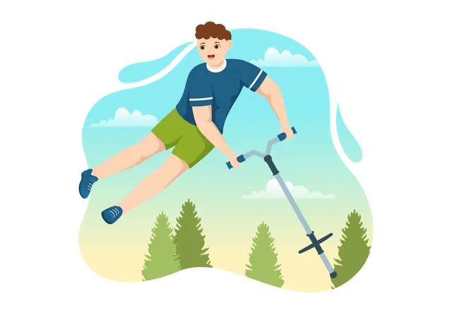 Boy doing extreme jump using Pogo Stick  Illustration