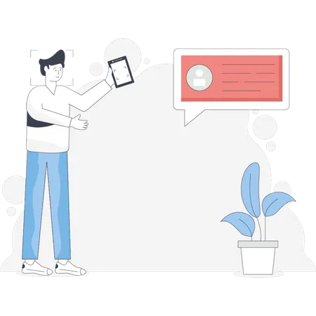 Boy doing face recognition  Illustration