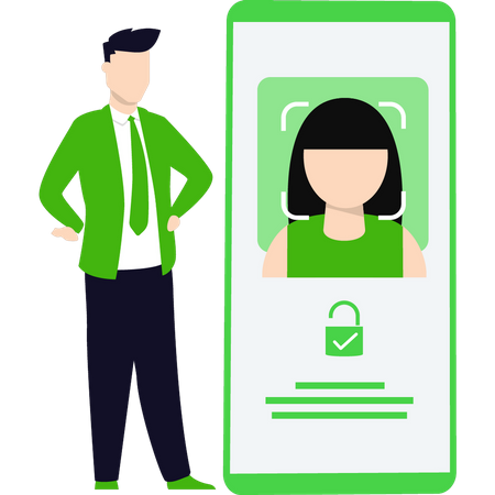 Boy doing face recognition of girl  Illustration