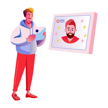 Boy doing face recognition technology  Illustration