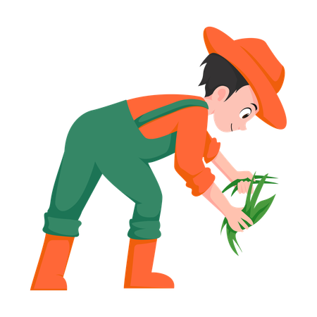 Boy doing farming  Illustration