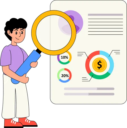 Boy doing Financial Data analysis  Illustration