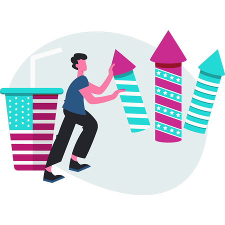Boy  doing firework  Illustration