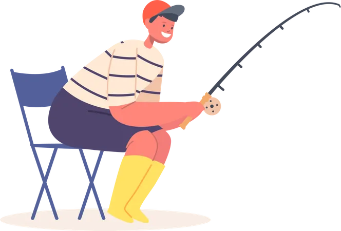 Boy doing fishing with rod  Illustration