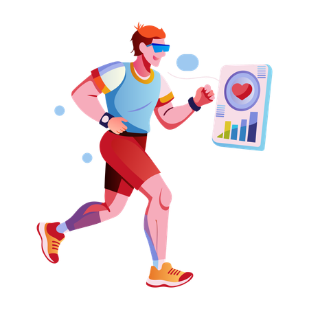 Boy doing fitness training using technology  Illustration