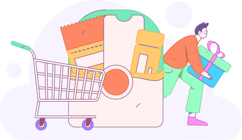 Boy doing gift shopping  Illustration