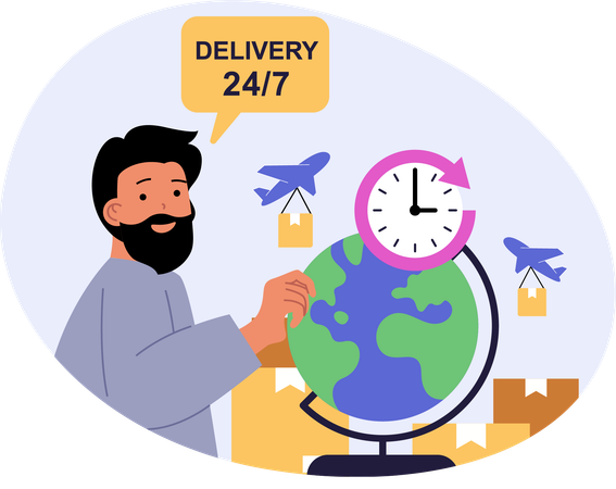 Boy doing global delivery  Illustration