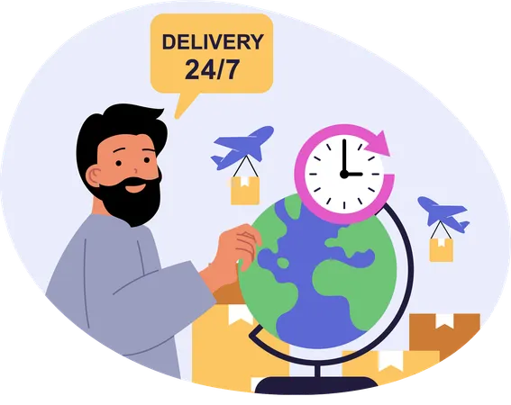 Boy doing global delivery  Illustration