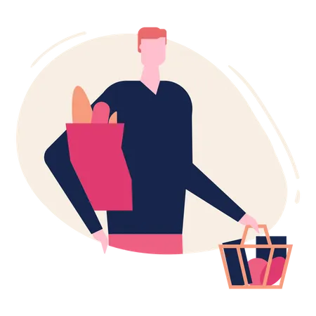 Boy doing Grocery shopping Illustration