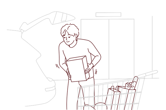 Boy doing grocery shopping Illustration
