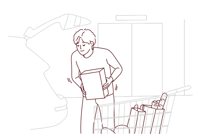 Boy doing grocery shopping Illustration