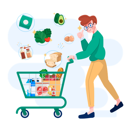 Boy doing grocery shopping  Illustration