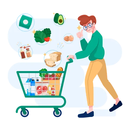 Boy doing grocery shopping  Illustration