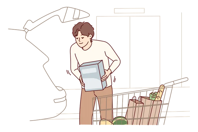 Boy doing grocery shopping  Illustration