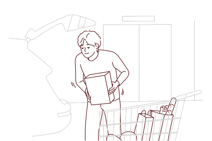 Boy doing grocery shopping  Illustration