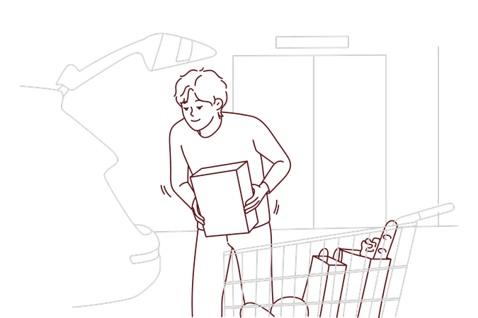 Boy doing grocery shopping  Illustration