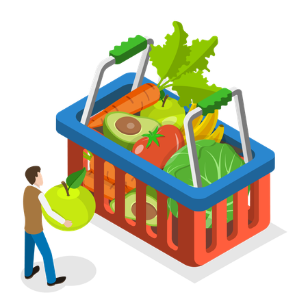 Boy doing grocery shopping  Illustration