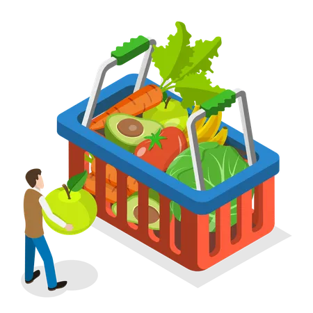 Boy doing grocery shopping  Illustration