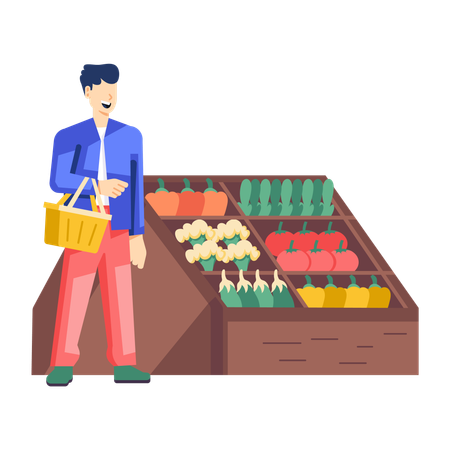 Boy doing grocery shopping  Illustration