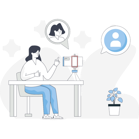 Boy doing group video call with friends  Illustration