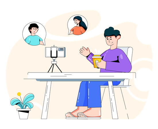 Boy doing group video call with friends Illustration