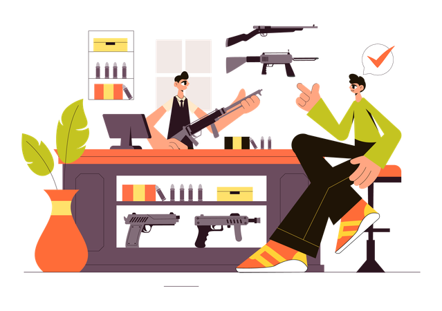 Boy doing gun shopping  Illustration
