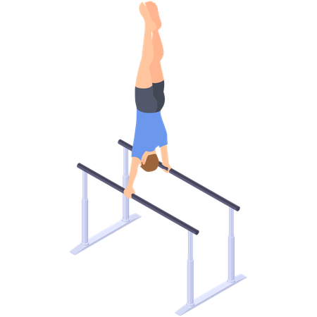 Boy doing handstand on parallel bars  Illustration