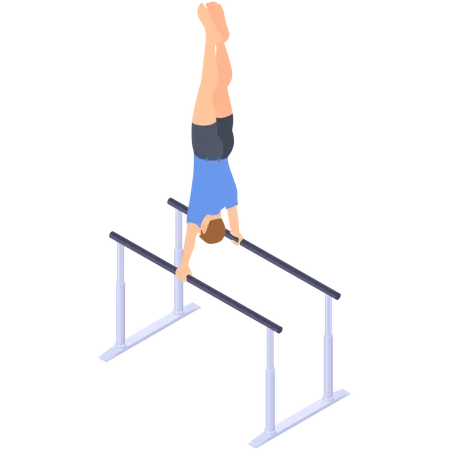 Boy doing handstand on parallel bars  イラスト