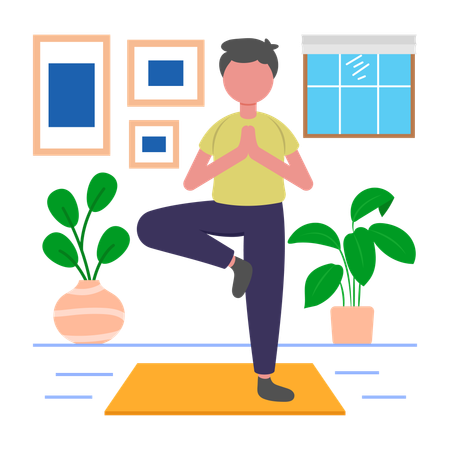 Boy doing home Yoga  Illustration