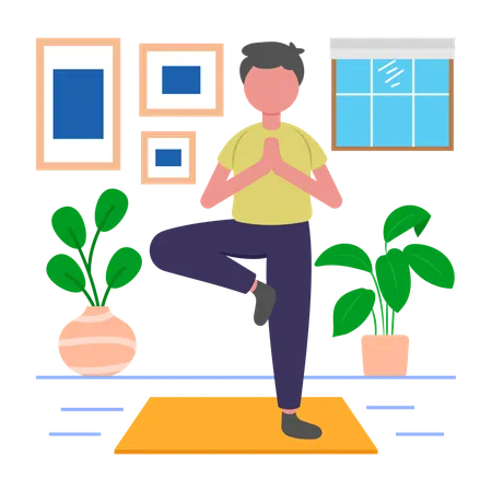 Boy doing home Yoga  Illustration