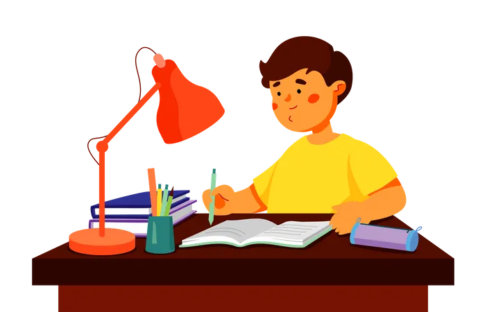 Boy doing homework  Illustration