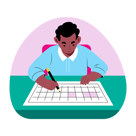Boy doing homework at home  Illustration