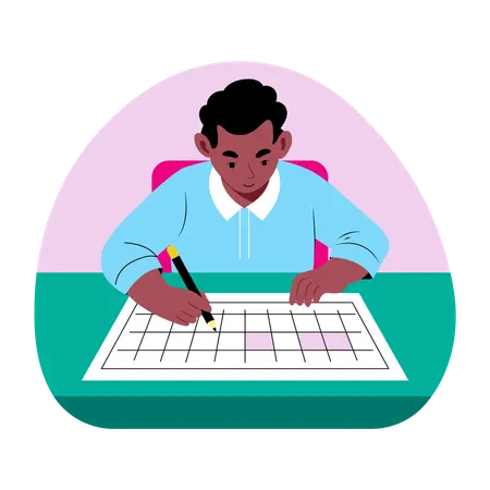 Boy doing homework at home  Illustration