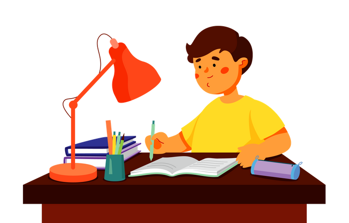 Boy doing homework  Illustration