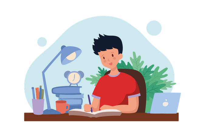 Boy doing homework  Illustration