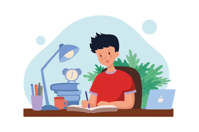 Boy doing homework  Illustration