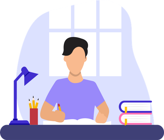 Boy doing homework  Illustration