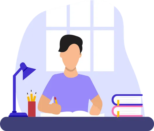 Boy doing homework  Illustration