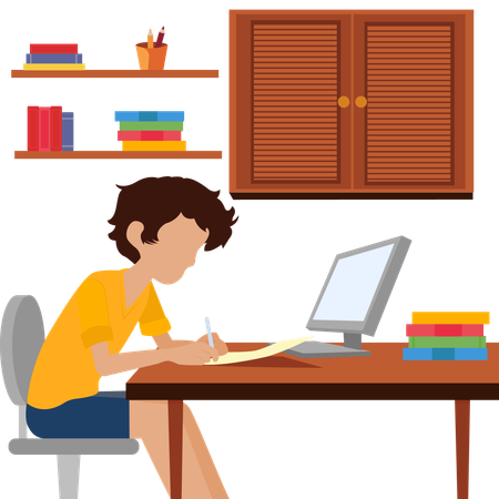 Boy doing homework  Illustration